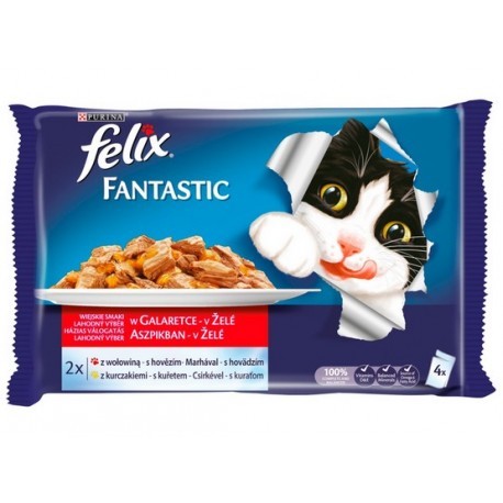 Felix Fantastic Wybór Mięs (wołowina+kurczak) w galaretce saszetka 4x100g