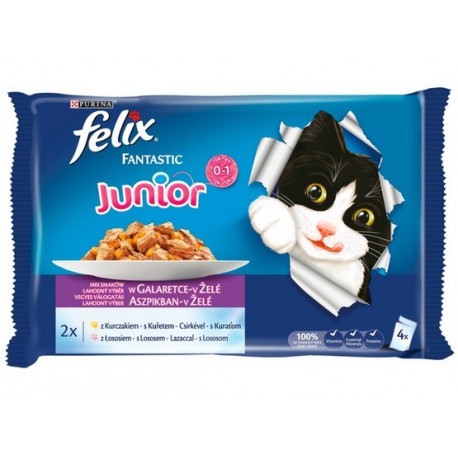 Felix Fantastic Junior Kurczak & Łosoś w galaretce saszetki 4x100g