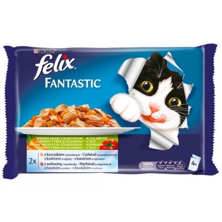 Felix Fantastic Wybór Mięs z Warzywami w galaretce saszetka 4x100g