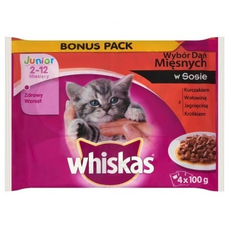 Whiskas Junior Mięsne Dania w sosie saszetki 4x100g