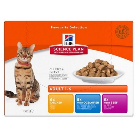 Hill's Science Plan Feline Adult Multipack Kurczak/Ryba oceaniczna/Wołowina saszetki 12x85g