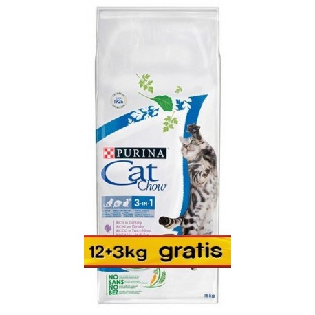 Purina Cat Chow 3in1 z indykiem 15kg (12+3kg gratis)